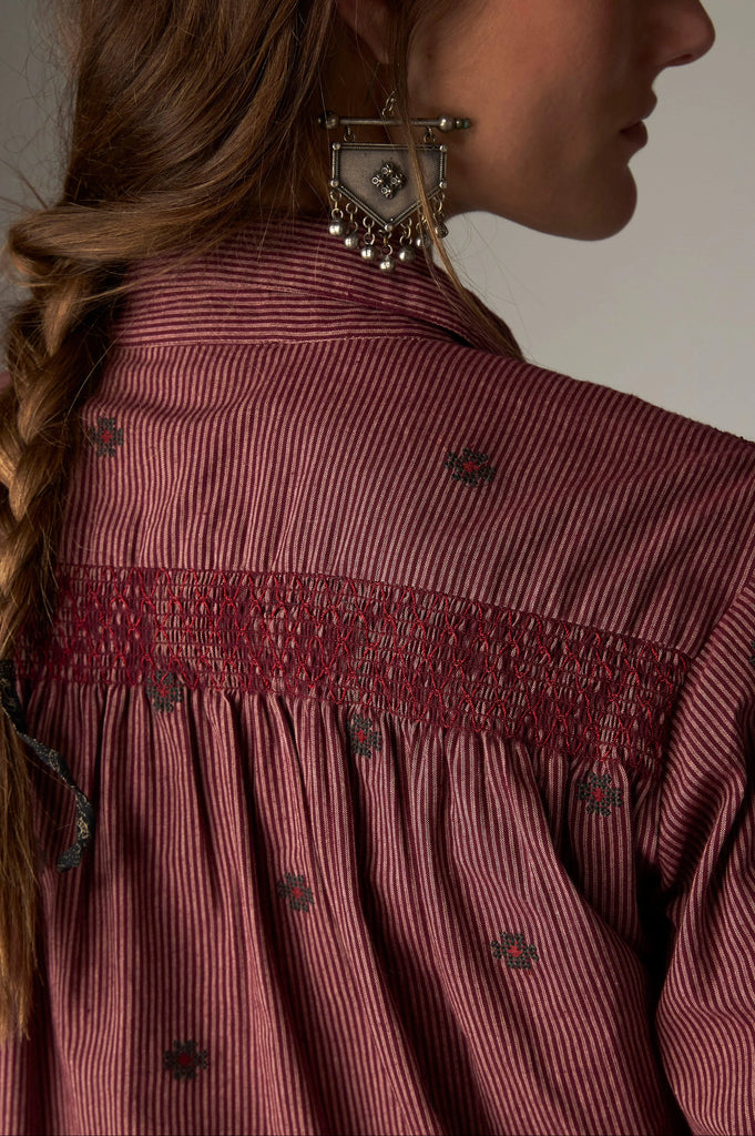 Camicia Maison Hotel wine ricami e righe