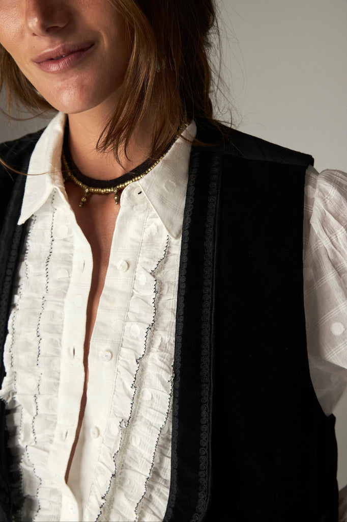 Gilet Maison Hotel velluto nero con ricami