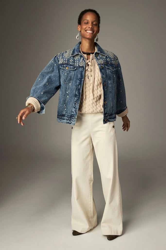 Giacca Maison Hotel denim con ricami e gilet teddy