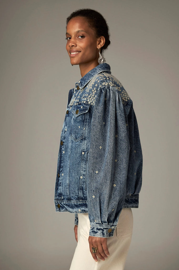 Giacca Maison Hotel denim con ricami e gilet teddy