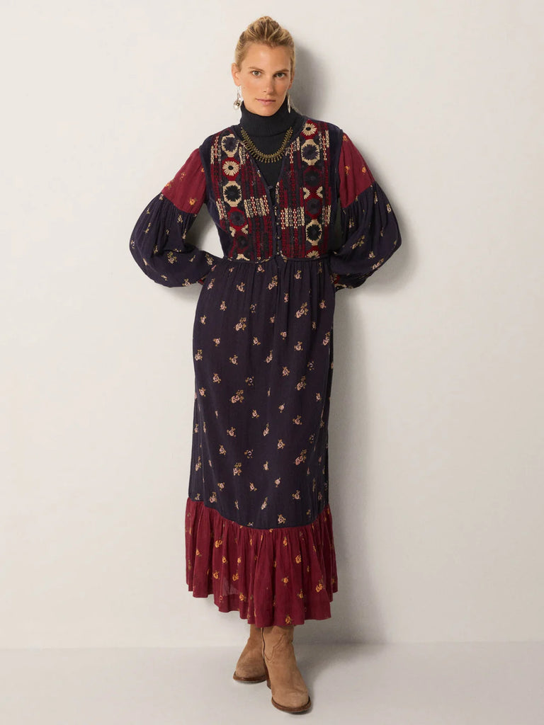 Abito Maison Hotel lungo blu e bordeaux