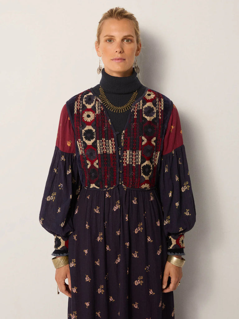 Abito Maison Hotel lungo blu e bordeaux