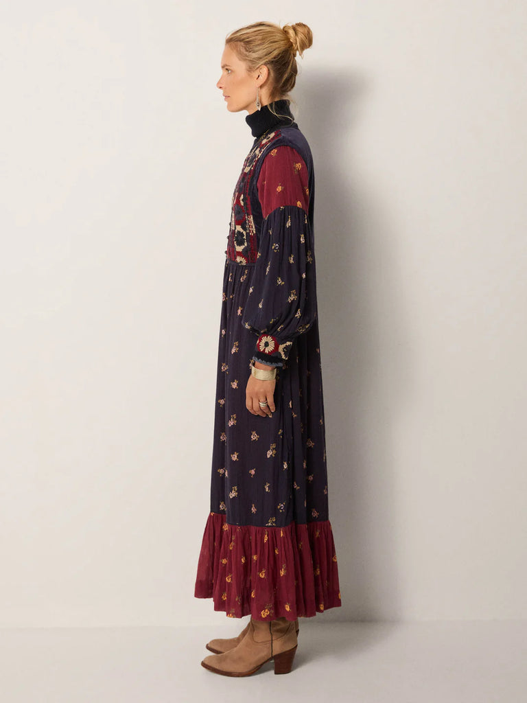 Abito Maison Hotel lungo blu e bordeaux