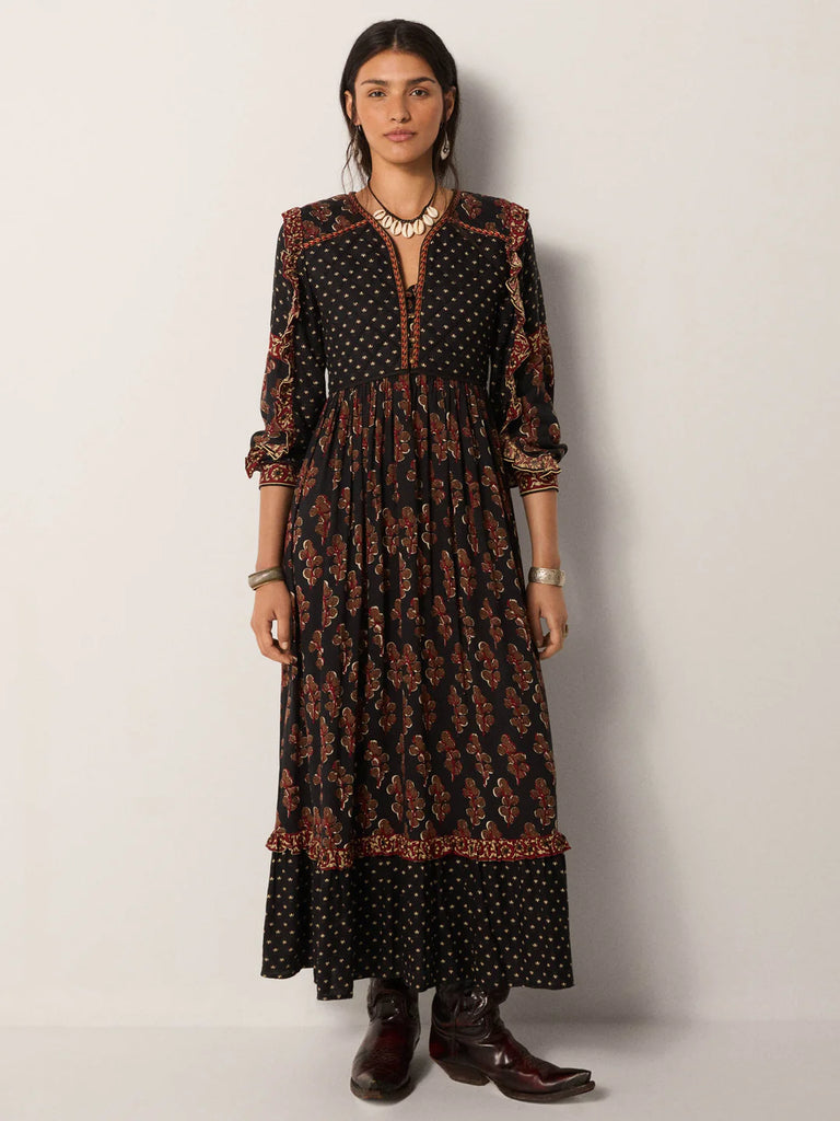 Abito Maison Hotel lungo nero fiori autunno