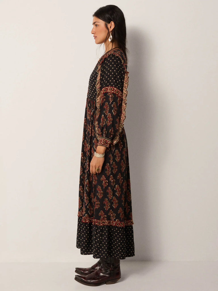 Abito Maison Hotel lungo nero fiori autunno