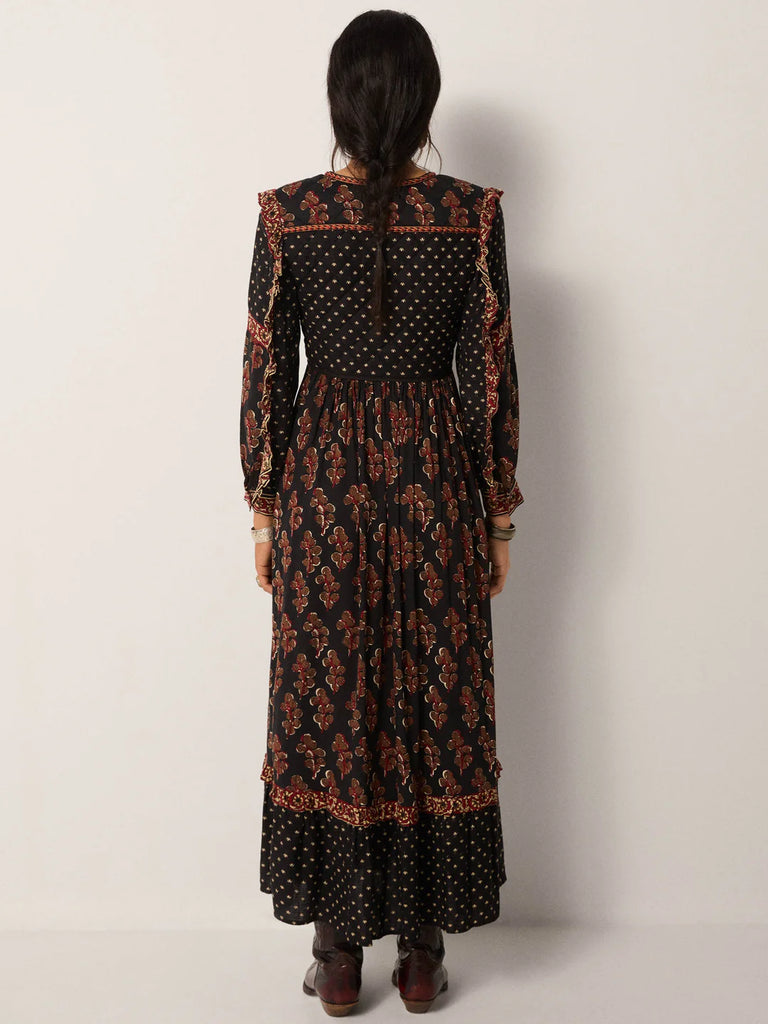 Abito Maison Hotel lungo nero fiori autunno