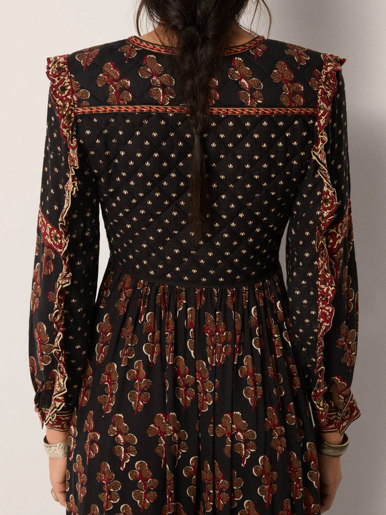 Abito Maison Hotel lungo nero fiori autunno