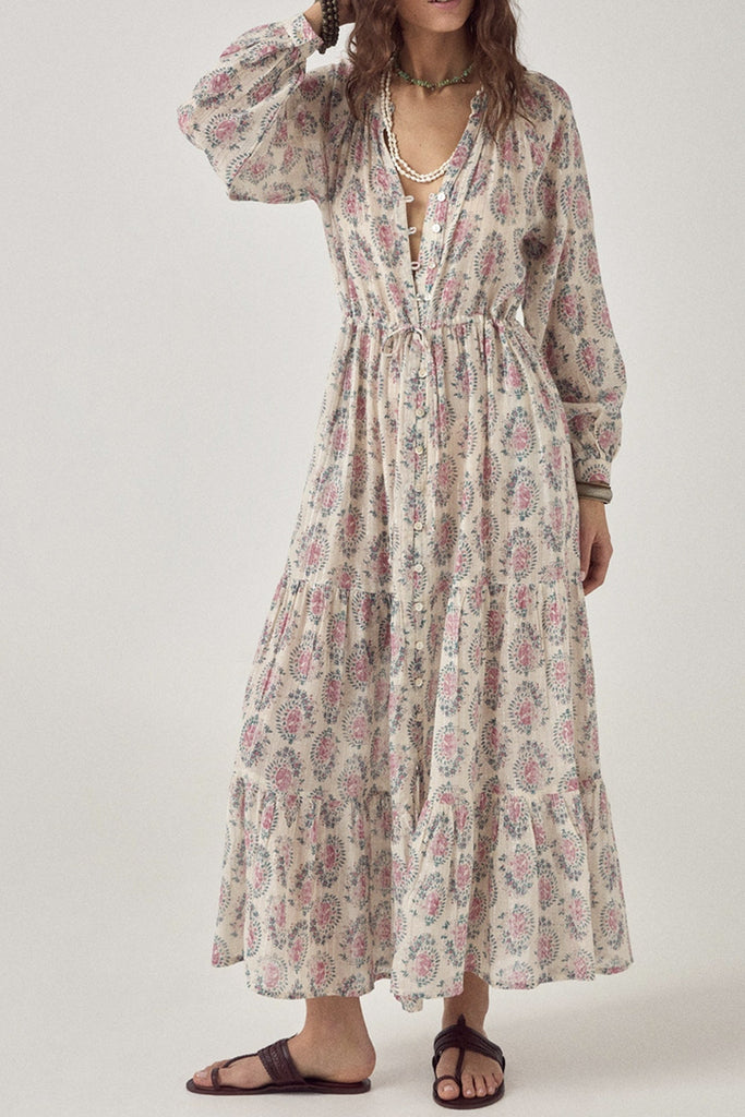 Abito Maison Hotel bianco righe lurex fiori pastello