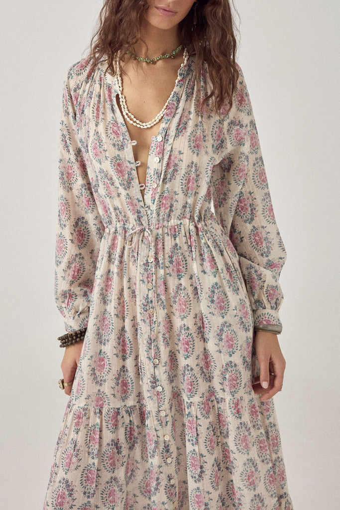 Abito Maison Hotel bianco righe lurex fiori pastello