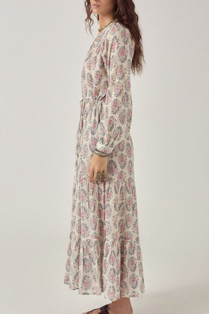 Abito Maison Hotel bianco righe lurex fiori pastello