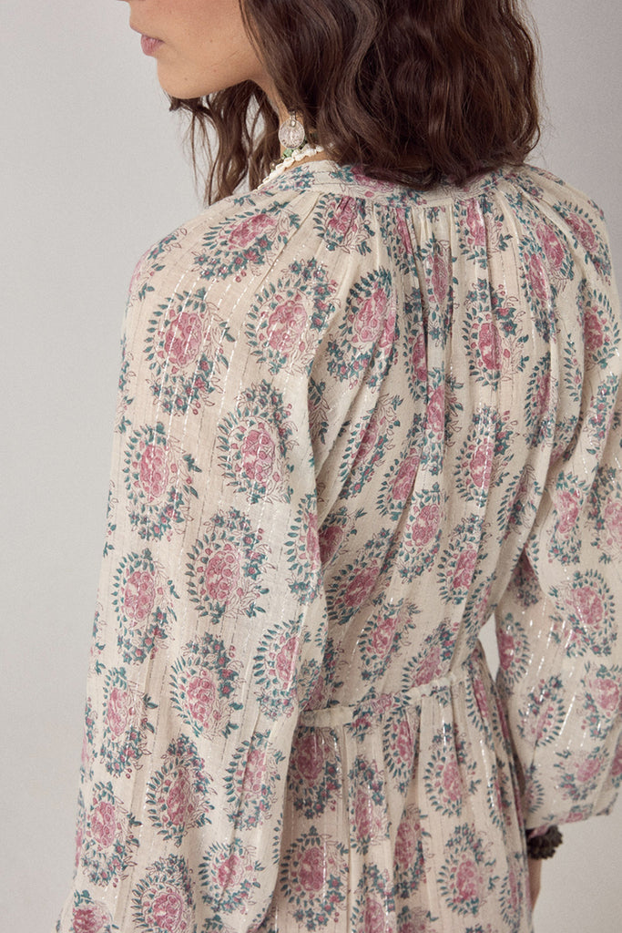 Abito Maison Hotel bianco righe lurex fiori pastello