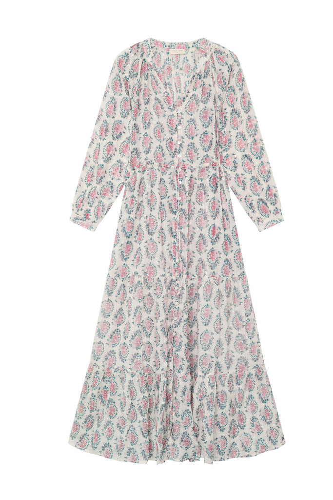 Abito Maison Hotel bianco righe lurex fiori pastello