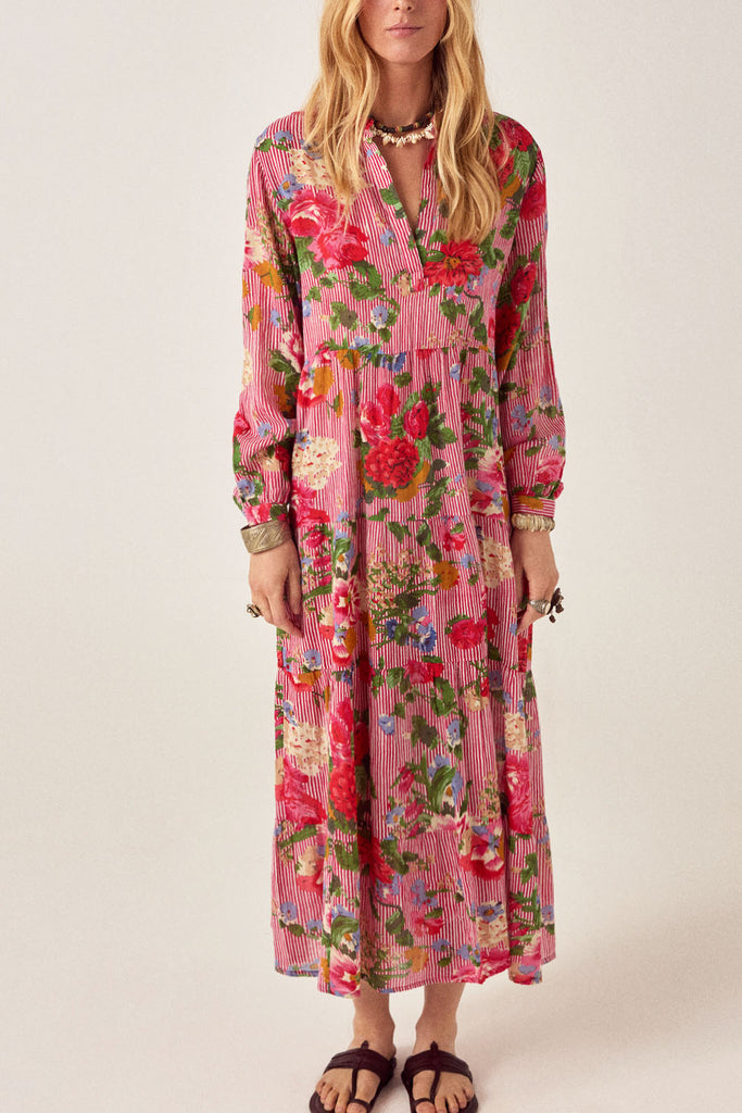 Abito Maison Hotel righe rosse e fiori multicolor