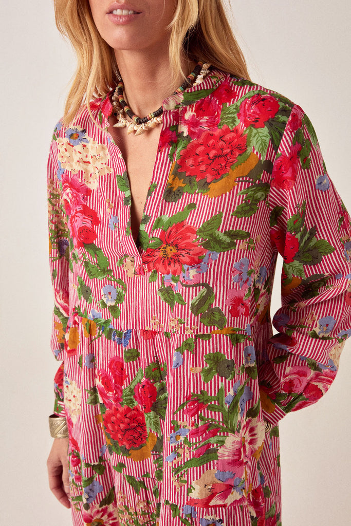 Abito Maison Hotel righe rosse e fiori multicolor