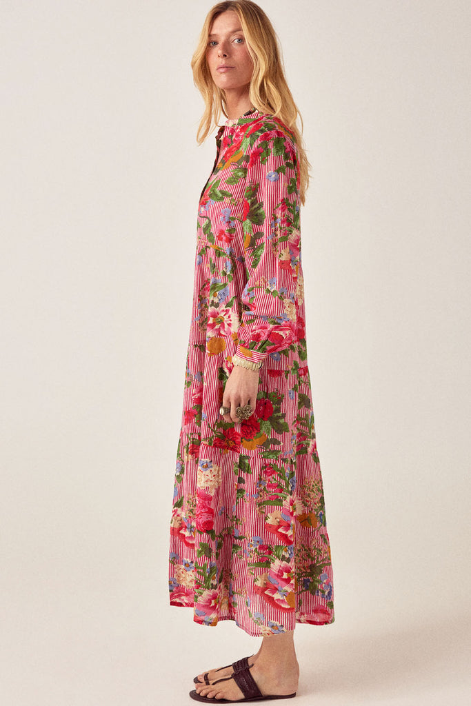 Abito Maison Hotel righe rosse e fiori multicolor