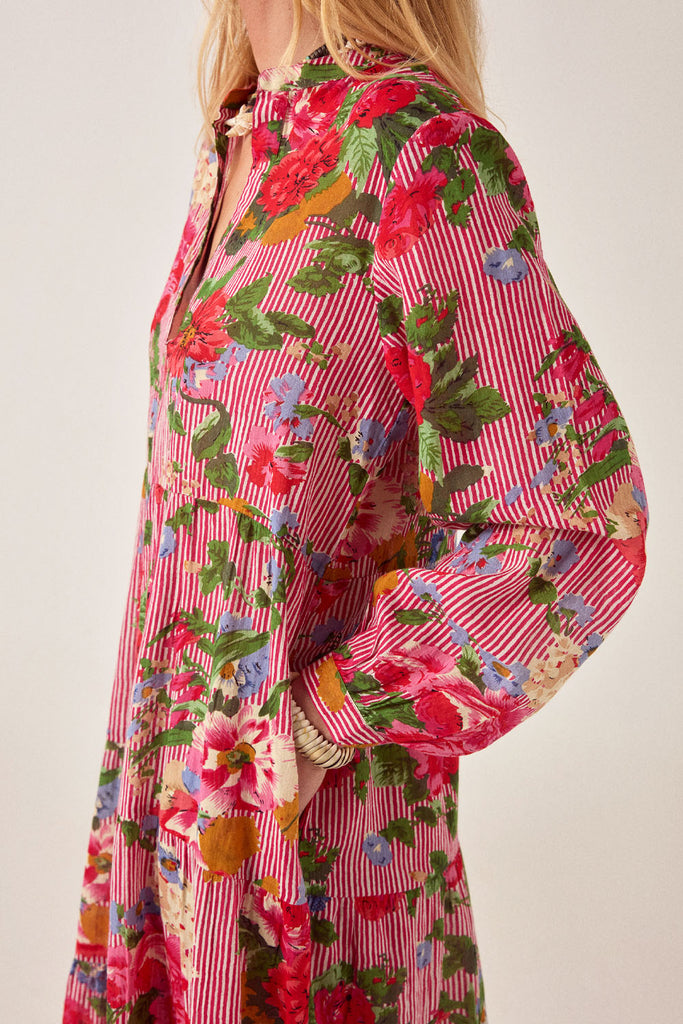 Abito Maison Hotel righe rosse e fiori multicolor