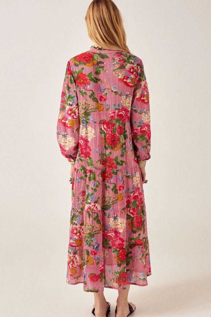 Abito Maison Hotel righe rosse e fiori multicolor