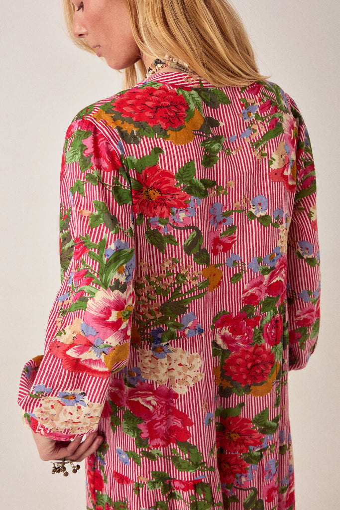 Abito Maison Hotel righe rosse e fiori multicolor