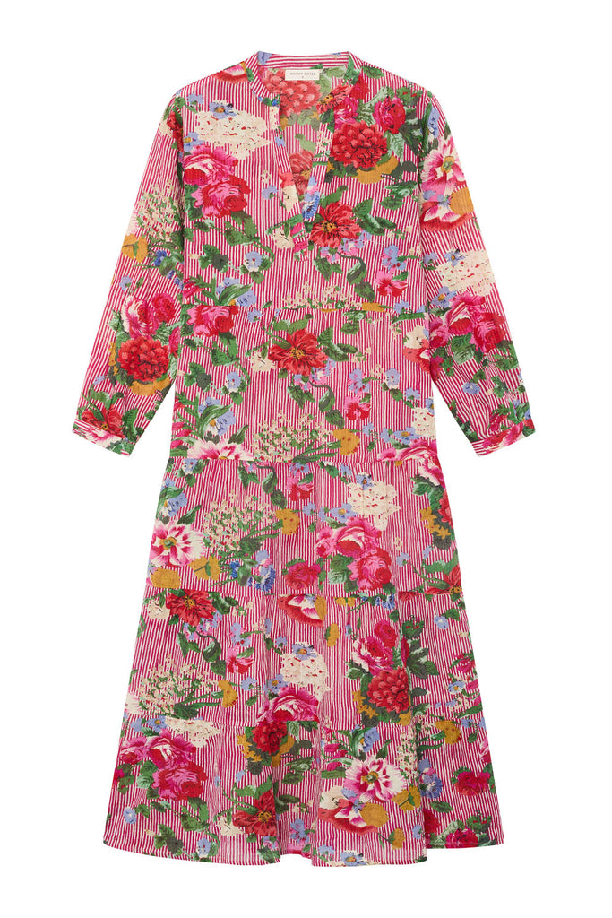Abito Maison Hotel righe rosse e fiori multicolor