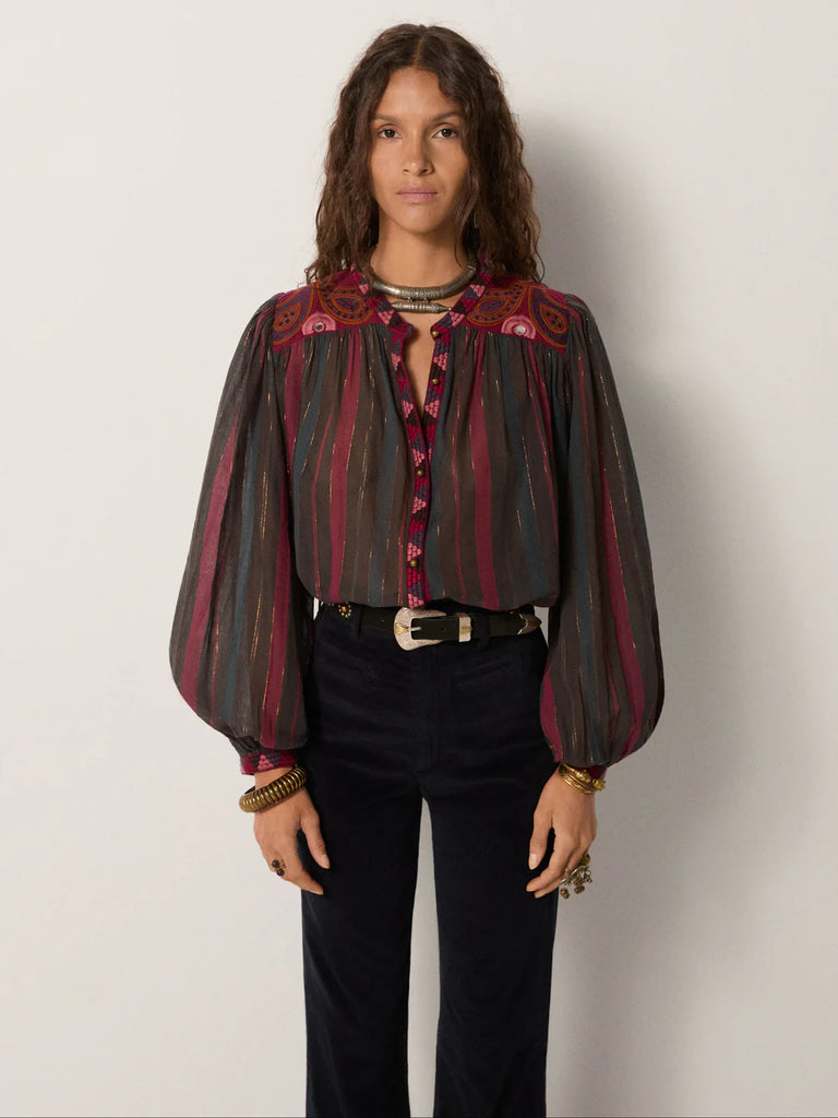 Camicia Maison Hotel righe vino e ricami