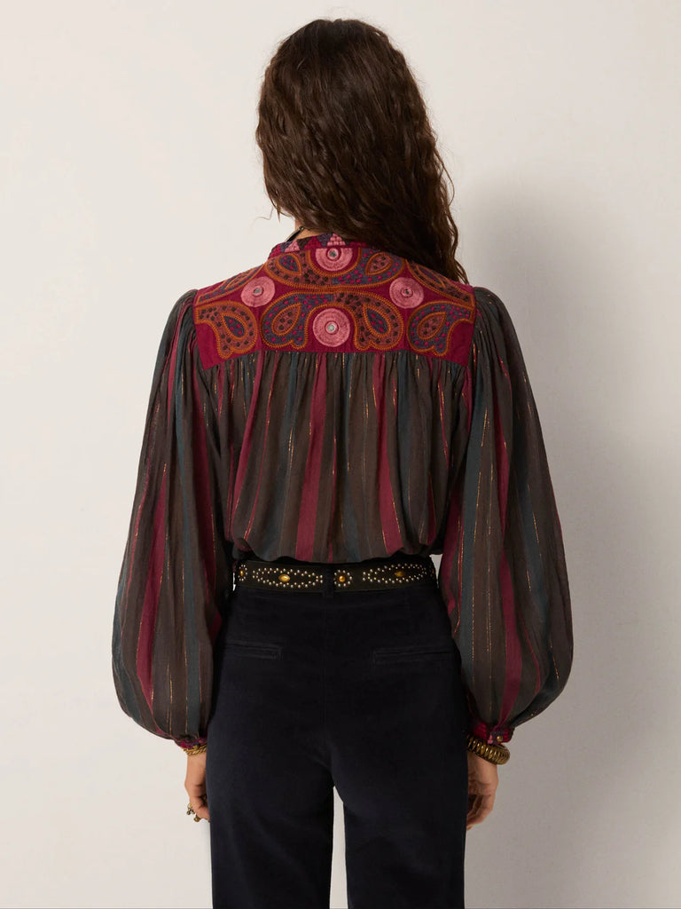 Camicia Maison Hotel righe vino e ricami