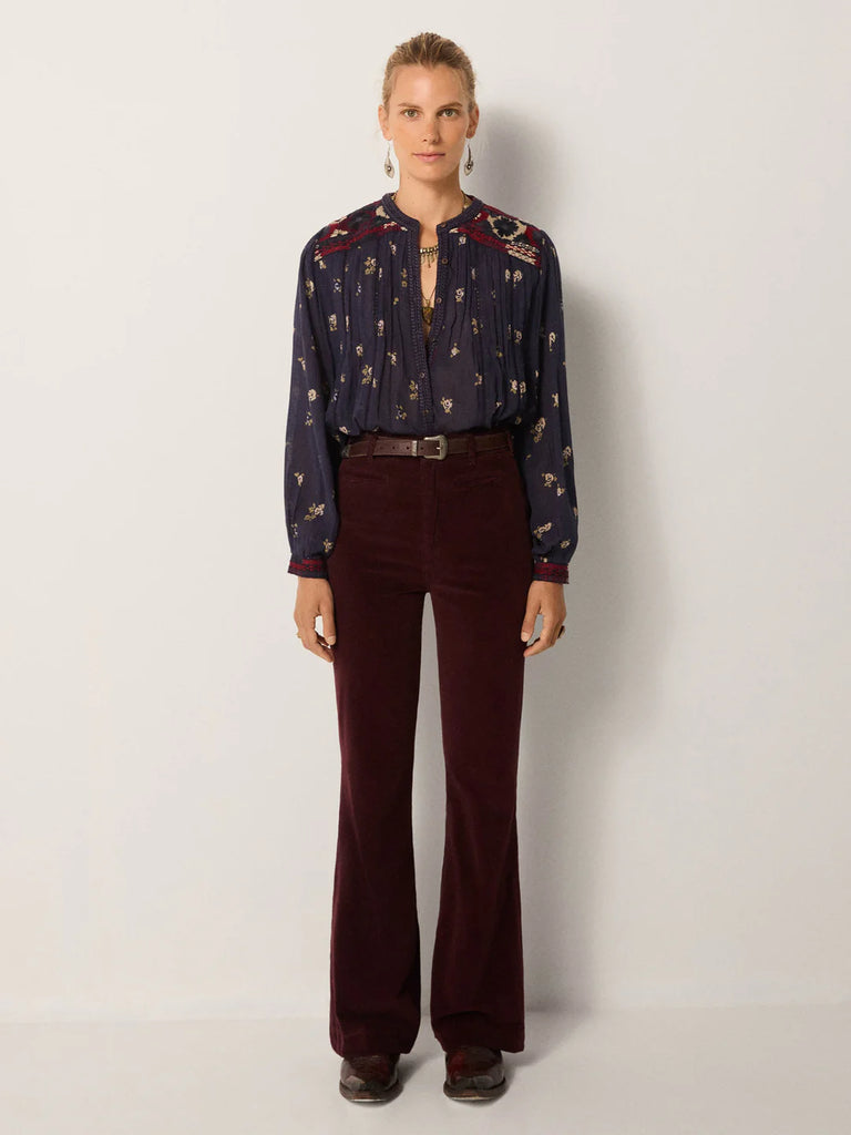 Camicia Maison Hotel blu e bordeaux fiori panna