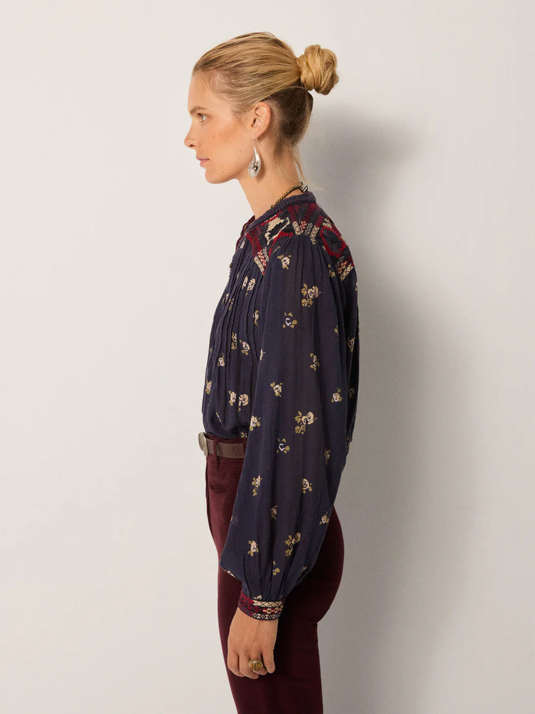 Camicia Maison Hotel blu e bordeaux fiori panna