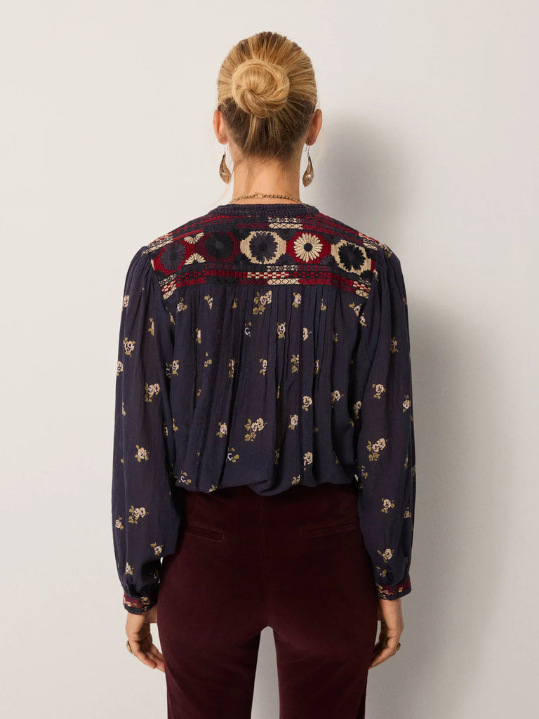 Camicia Maison Hotel blu e bordeaux fiori panna