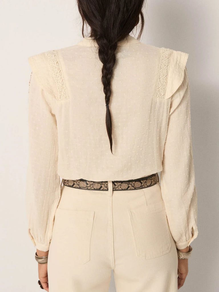 Camicia Maison Hotel burro plumetine e macramè