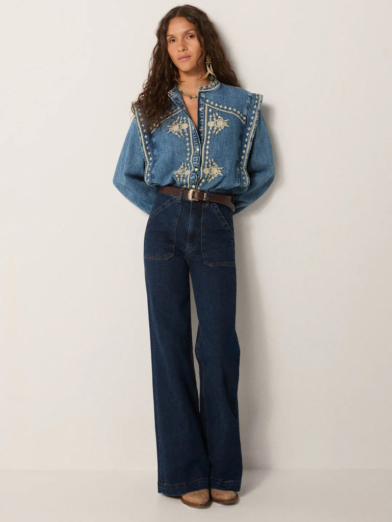 Camicia Maison Hotel denim ricami burro