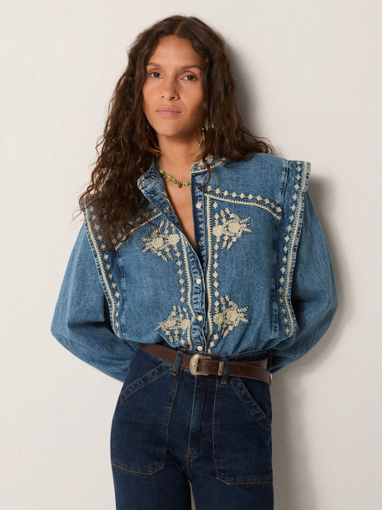 Camicia Maison Hotel denim ricami burro