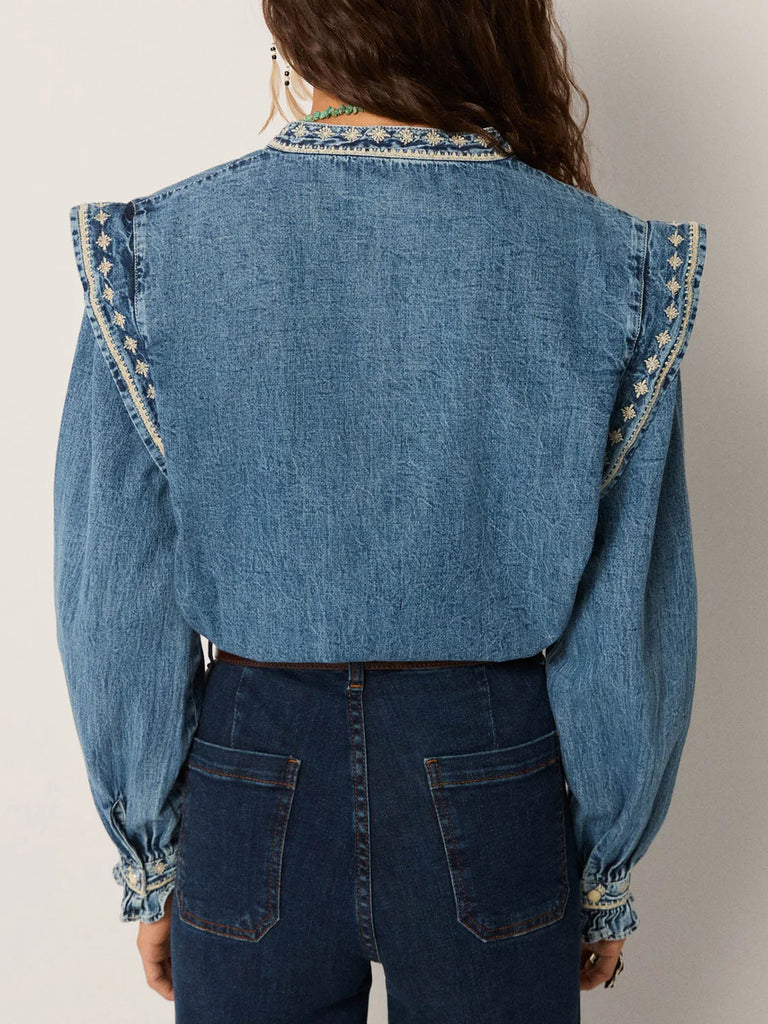 Camicia Maison Hotel denim ricami burro
