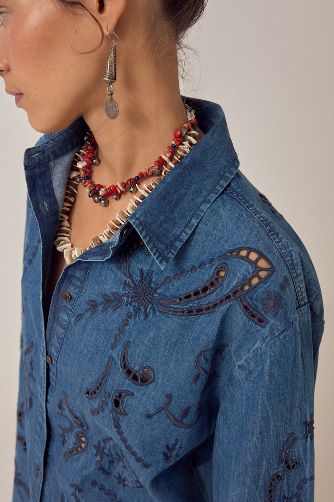 Camicia Maison Hotel denim ricamo a-jour