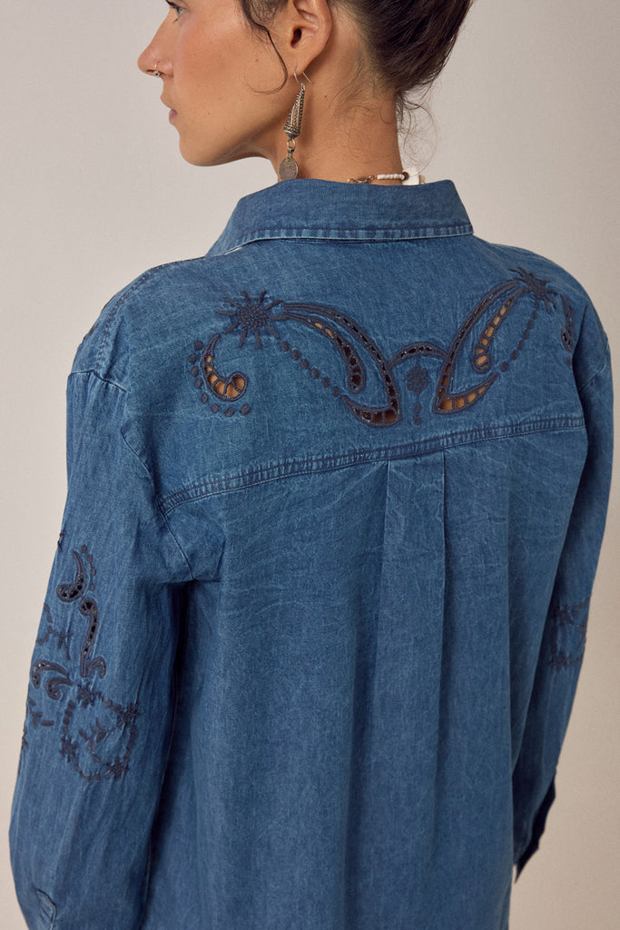 Camicia Maison Hotel denim ricamo a-jour