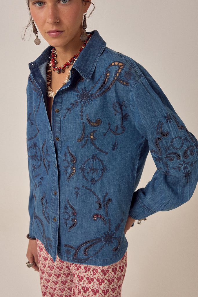 Camicia Maison Hotel denim ricamo a-jour