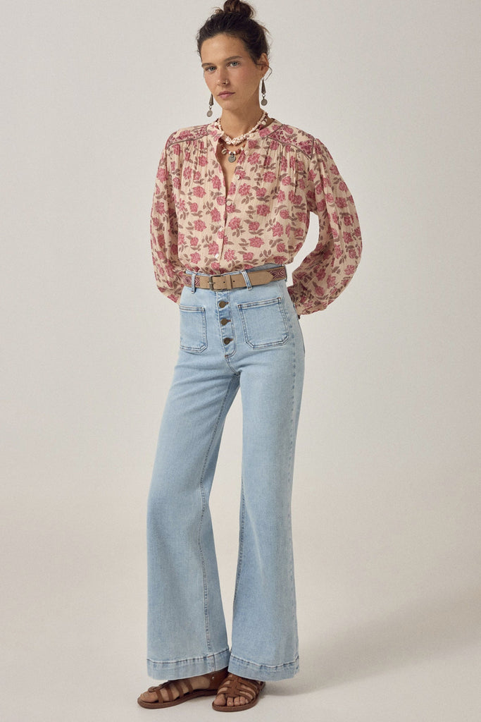 Camicia Maison Hotel fiori rosa blush