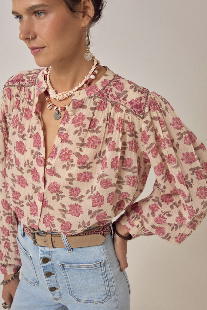 Camicia Maison Hotel fiori rosa blush