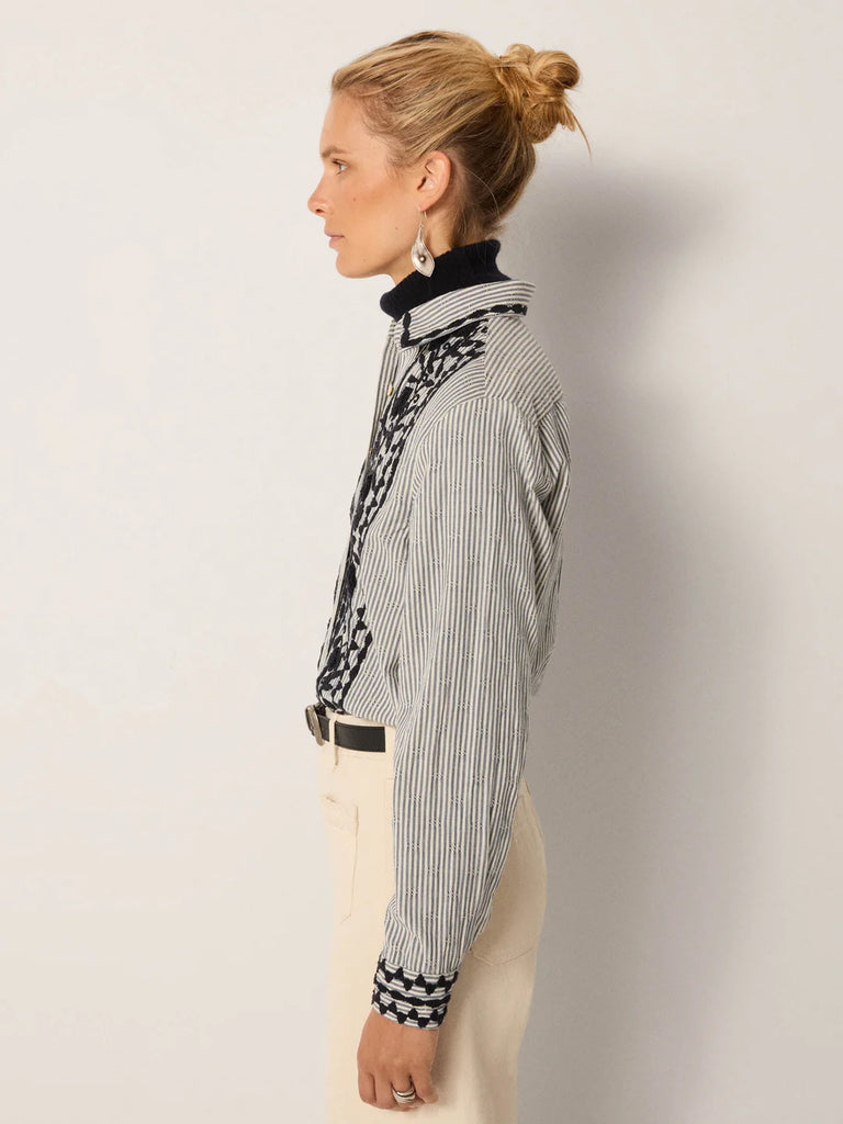 Camicia Maison Hotel panna righe jeans e ricami blu/black