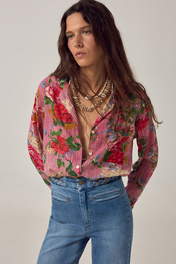 Camicia Maison Hotel righe rosse e fiori