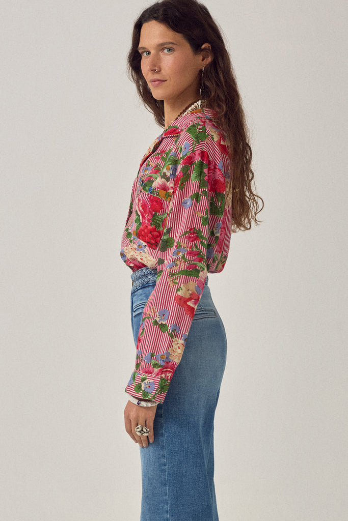 Camicia Maison Hotel righe rosse e fiori