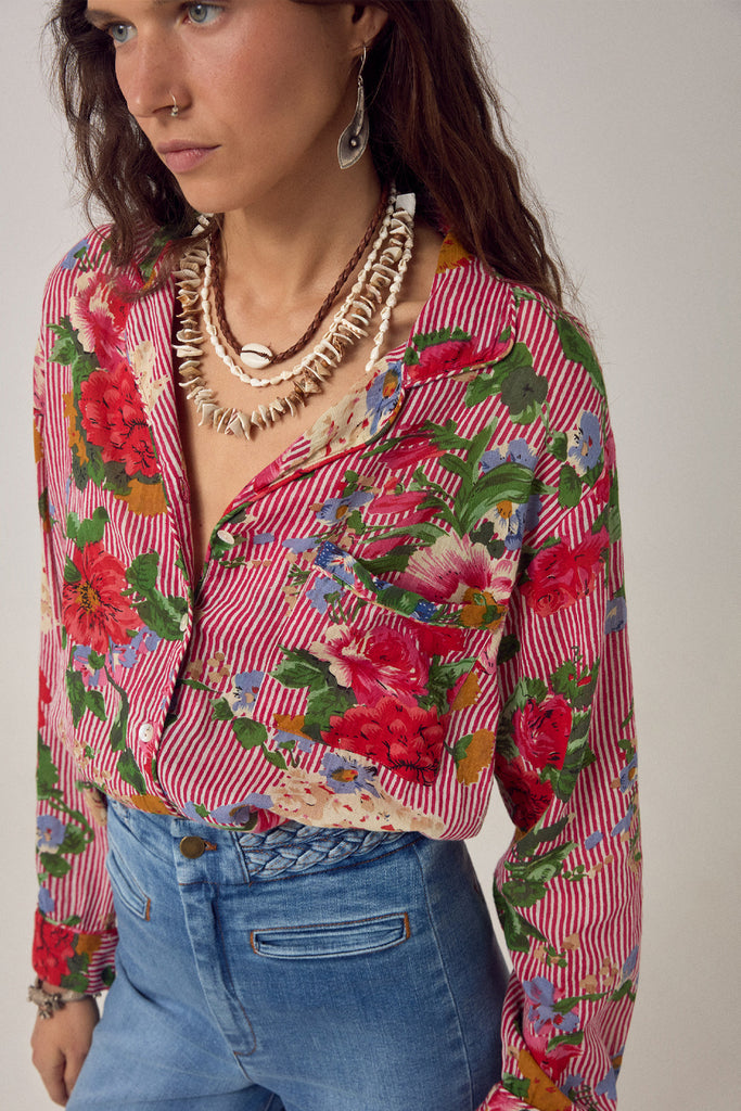 Camicia Maison Hotel righe rosse e fiori