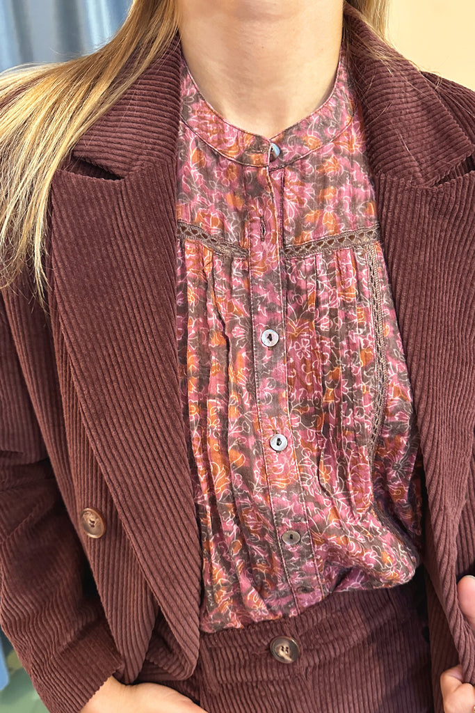 Camicia Maison Hotel cioccolato e viola