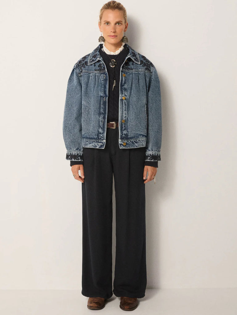 Bomber Maison Hotel denim ricamato e gilet orsetto