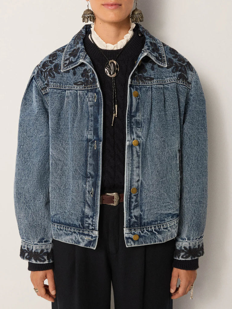 Bomber Maison Hotel denim ricamato e gilet orsetto