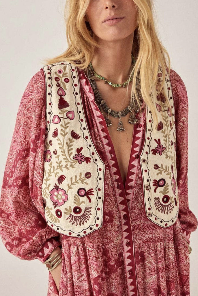 Gilet Maison Hotel panna ricami multicolor