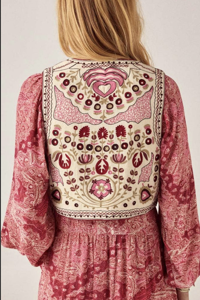 Gilet Maison Hotel panna ricami multicolor