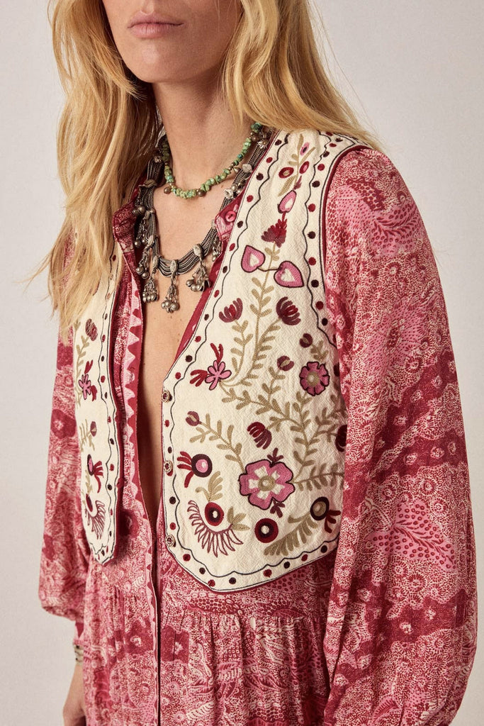 Gilet Maison Hotel panna ricami multicolor