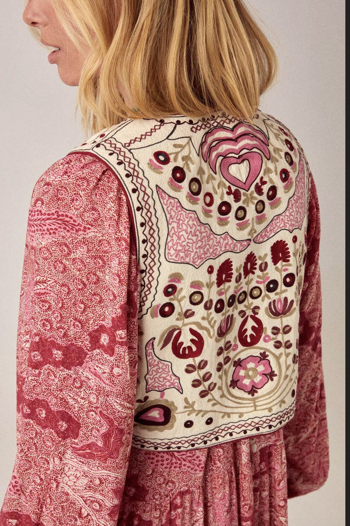 Gilet Maison Hotel panna ricami multicolor