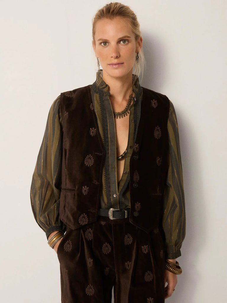 Gilet Maison Hotel velluto cioccolato con ricami