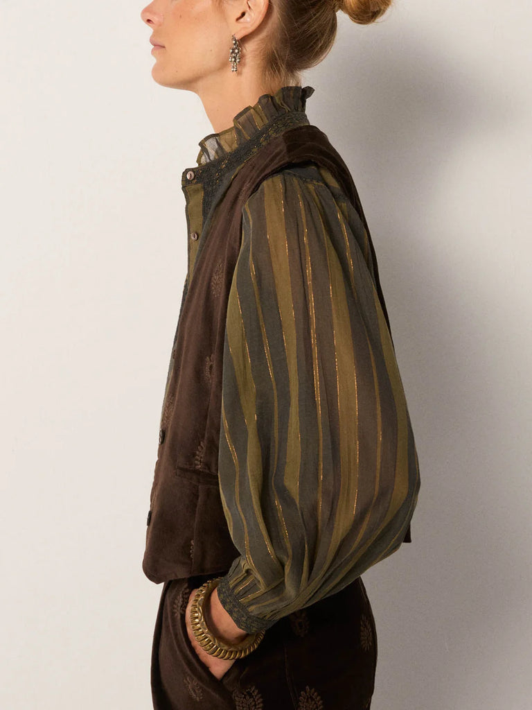 Gilet Maison Hotel velluto cioccolato con ricami